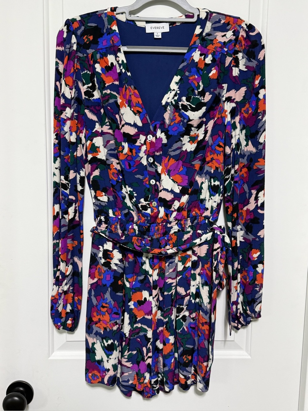 Evereve Multicolor Floral V-Neck Long Sleeve Romper